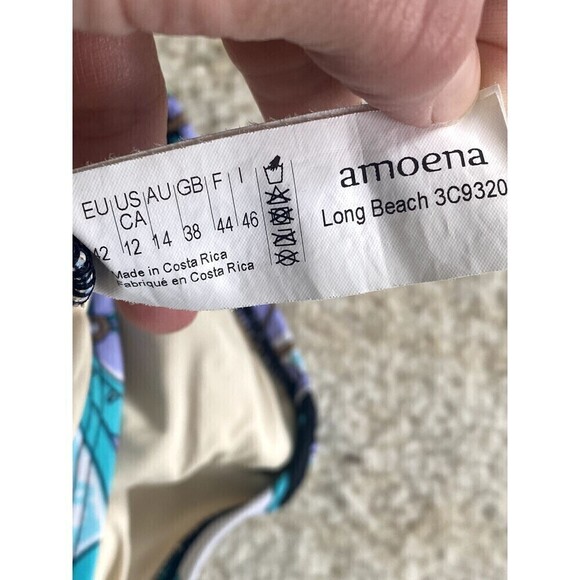 AMOENA Swimsuit 12 Blue Purple Mastectomy One Piece Halter Floral - Picture 5 of 6